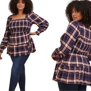 Torrid Babydoll Rayon Slub with Lace Inset Smocked Tiered Top size 3X